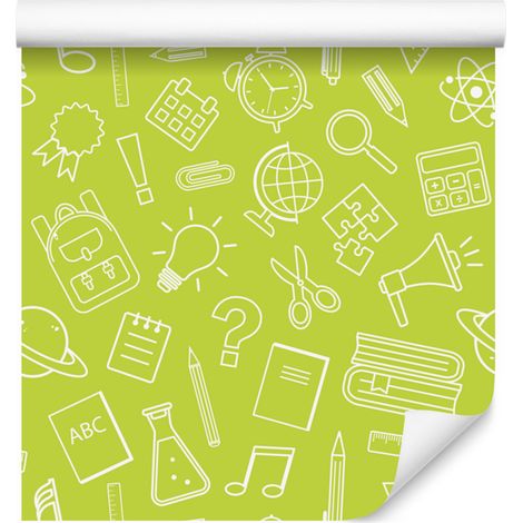 Schulmaterial-Tapete Limette und Creme für Wohn- und Schlafzimmer 50x1000 cm (1/5)