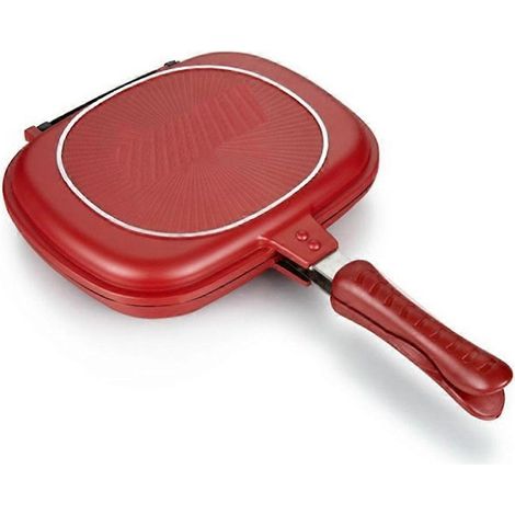 Poêle carrée double face antiadhésive, idéale pour la cuisine, les crêpes, les omelettes et les sandwichs, pour une utilisation intérieure et extérieure, 28 cm (1/5)
