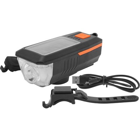 Phare de vélo solaire rechargeable USB, lampe avant pour cyclisme nocturne extérieur (orange) (1/5)