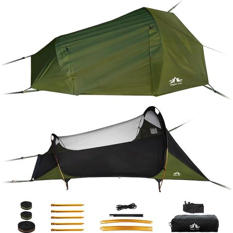 Hamac d'extérieur résistant aux intempéries Night Cat : tente hamac à fond plat, moustiquaire et bâche XXL – léger, pour 1 personne idéal pour le camping, la randonnée et le jardin. (1/5)