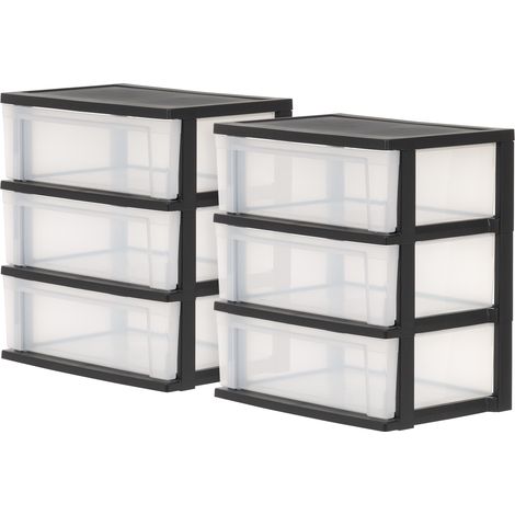 Iris Ohyama, Aufbewahrungsschänke aus Plastik, 2 Schränke, 3 Schubladen von 34L pro Truhe, Schwarz, Robust, für Schreibtisch, Garage, Schlafzimmer, BPA frei, Truhe, Box, NSW-603