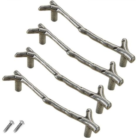 Set mit 4 Vintage-Schubladenknöpfen aus Zinklegierung für Schrank, Schublade, Landhausstil, Cottage (96 mm, silber)