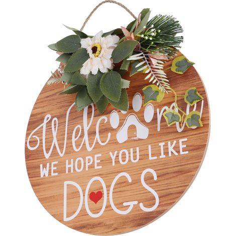 Panneau de bienvenue décoratif pour porte d'entrée, panneau rond en bois à suspendre, couronnes de photos, décoration murale (1/5)
