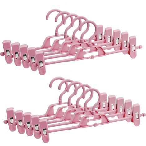Cintres à pantalons en plastique – Rotation à 360° et clips réglables – Pour organiser votre garde-robe – Lot de 10, rose (1/5)
