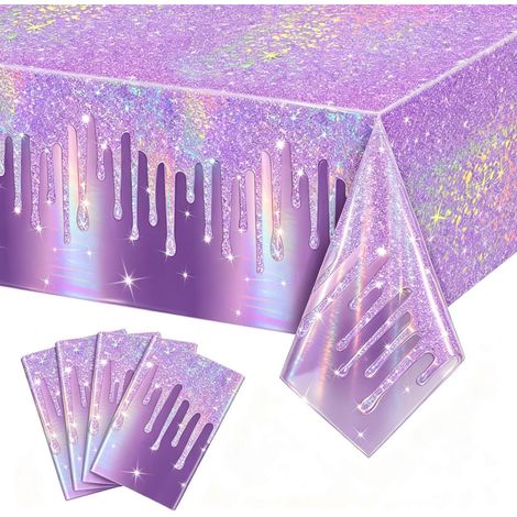 4er Pack Glitzer Tischdecken Lila, Laser Tropfen Design, wasserdicht, 130x220cm