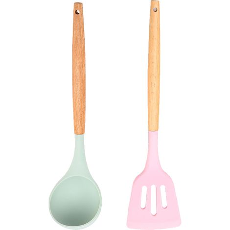 Ustensile De Cuisine En Silicone Et Bois De Bambou - Résistant À La Chaleur Jusqu'à 230 °C - Pour Casseroles Et Poêles Non Stick - Lot De 2 (1/5)