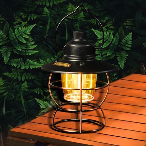 Lampe de camping LED rechargeable avec lumière tricolore réglable - 4800mAh charge USB Lanterne de camping vintage avec ampoule rechargeable, lanternes d'extérieur portatives et légères pour camping (1/5)