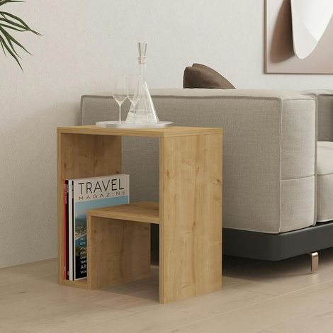 Table d'appoint design décor bois et forme en L MARFA (1/5)