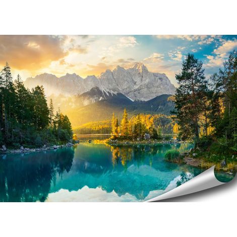 Montagnes Poster Nature Images Photo Art Décoration Murale Moderne Salon Chambre Cuisine Eibsee Zugspitze 70 cm x 50 cm sans Cadre (1/5)