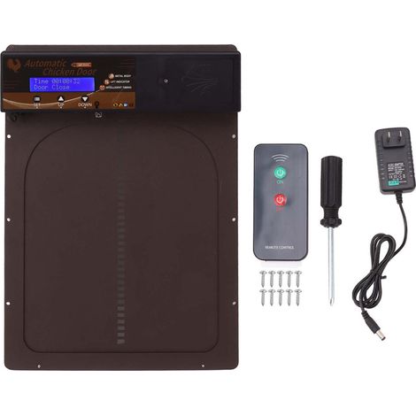 Poulailler Porte Automatique 100V-240V Détection Lumineuse Minuterie Télécommande Imperméable Brun Prise US (1/5)