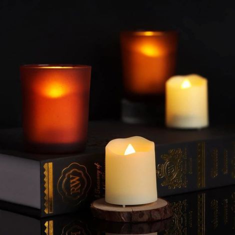 Lot de 12 Bougies Chauffe-plat LED avec Télécommande Minuterie Flamme Vacillante Blanc Chaud Décoration OBJETS LUMINEUX D INTERIEUR (1/3)
