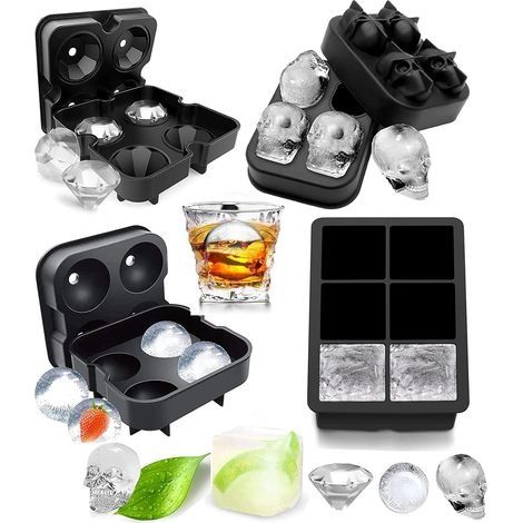 Set de 4 Bac Glacon Silicone, Moules à Glaçons Bacs À Démoulage Facile Glaçons avec Couvercle Ice Cube Tray pour Whisky, Cocktail, Boissons, Bière, Glaçons aux Fruits DIY (1/5)