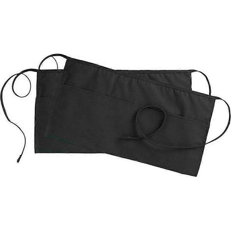 Tablier de serveur court noir (lot de 2) pour femme, avec 3 poches, demi-tablier de cuisine unisexe pour restaurants, cafés et bars. (1/5)
