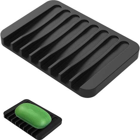 1 Porte-savon, Silicone Noir, Drainage Incurvé, Antidérapant, Douche Cuisine (1/5)