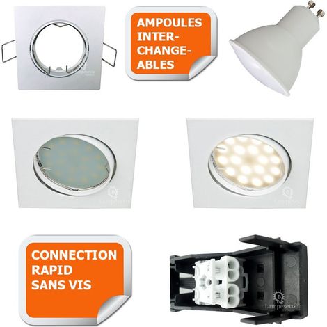 Lot de 3 Spot encastrable orientable LED carré GU10 230V équivalent 50W blanc neutre (1/5)