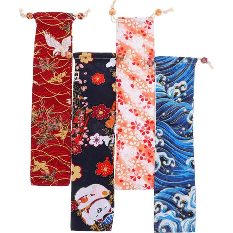 Lot de 4 étuis décoratifs pour éventails à main en polyester