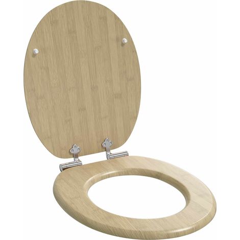 Soft-Close Toilet Seat Light Bamboo Color 44 x 38 cm MDF board vidaXL