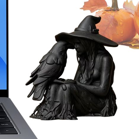 Figurine Sorcière Gothique Centre De Table Corbeau Gothique Sombre Déco  Statue décorative sorcière et corbeau Pour bureau étagère entrée manteau de cheminée table à manger maison hantée (1/5)