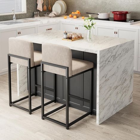 Ensemble De 2 Tabourets De Bar, Tabourets De Bar Modernes à Hauteur De Comptoir Avec Dossier Et Repose-Pieds, Chaises De Bar Rembourrées En Cuir Synthétique Pour îlot De Cuisine, Salle à Manger Ou Bar (1/5)