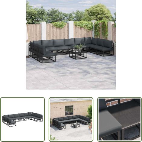 Aluminiumsofa - Gartensofa-set mit Kissen 10 pcs Schwarz Aluminium (1/5)