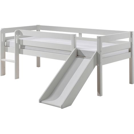 Letto a soppalco 90x200 con scivolo e rete a doghe inclusa Vipack Pino Bianco