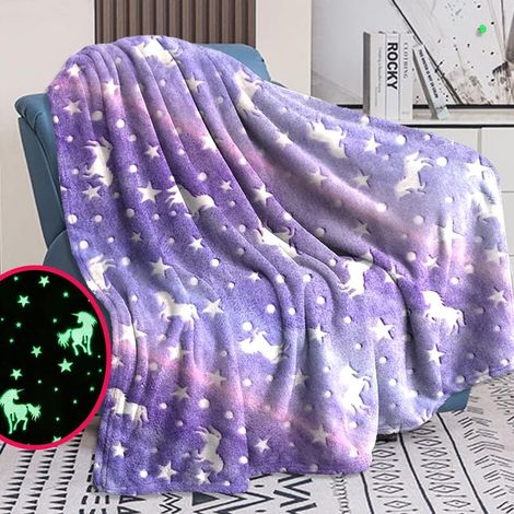 Plaid licorne qui brille dans le noir pour enfant cent vingt sur cent cinquante centimètres cadeau pour fille pour Noël et anniversaire (1/5)