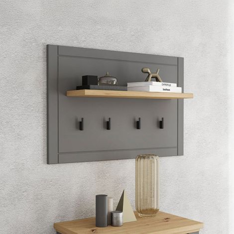 Perchero Mediglia, Set Fijación a Pared Incluido, 4 Ganchos, Instalación en Pared, 57h cm Gris Oscuro (1/5)