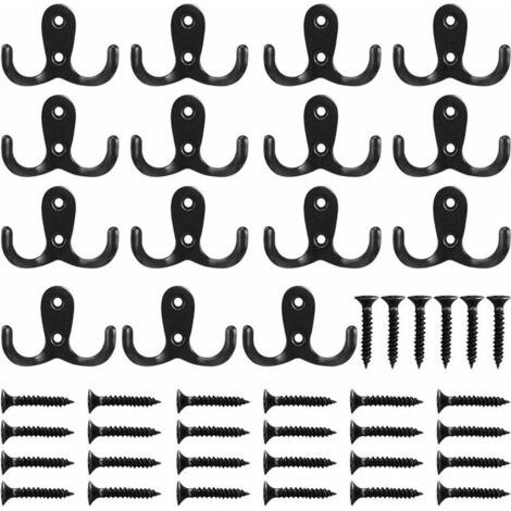 Coat Hook, 15 Pieces Double Coat Hooks Antique Wall Mounted Coat Hooks and Robe Hooks Black Wall Mounted Coat Hook Storage with Screws for Home, Shelves, Bathroom - Black (1/5)