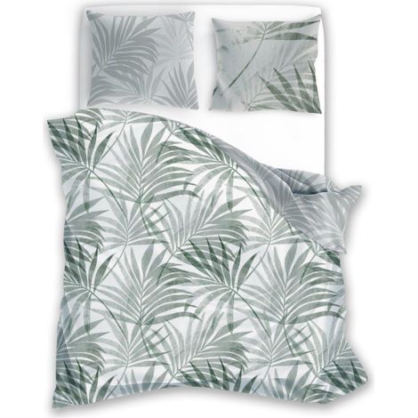 Parure de lit en satin 160x200 Milagro Feuilles Fleurs Menthe (1/5)