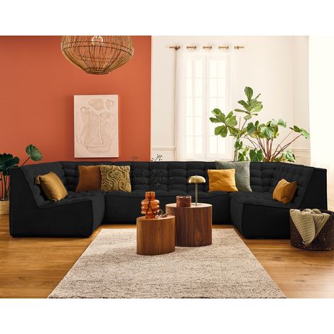 Ellie - modulares sofa panorama 7-sitzer in strukturiertem samt - schwarz