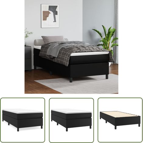 The Living Store Bettgestell Schwarz 90x200 cm Kunstleder - Schlafzimmermöbel - Bettgestell - Doppelbett - Kunstlederbett - Schwarzes Bett (1/5)