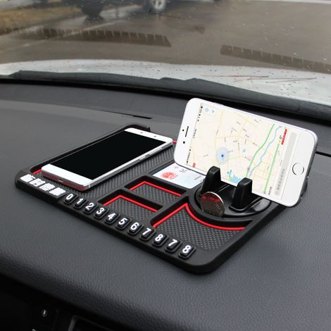 Tapis Antidérapant Universel pour Voiture, Tapis de Tableau de Bord Antidérapant , Carte de Numéro de Stationnement Multifonction, Tapis de Support de Téléphone Portable (Rouge).