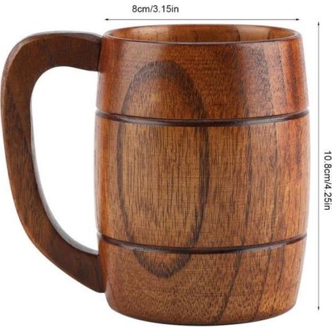 Chope à bière en bois naturelle avec poignée pour au thé, à la bière, à l'eau, au jus, au lait et à d'autres boissons (1/4)