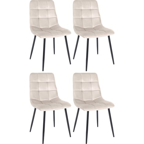Set 4 sedie sala da pranzo con cucitura quadrata in tessuto velluto panna, gambe in metallo nero 100001781