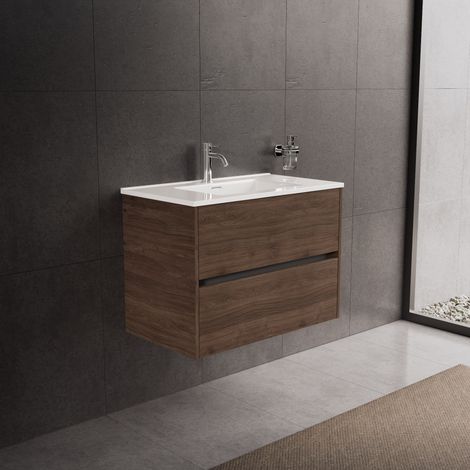 Inda - Mobile bagno 80 cm Rovere castano con 2 cassetti e lavabo (1/5)