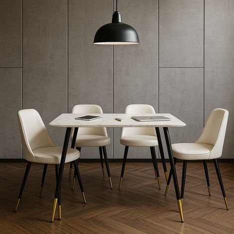 URBAN MEUBLE Table de salle à manger rectangulaire imitation marbre pieds noir et doré 110x70 (1/5)