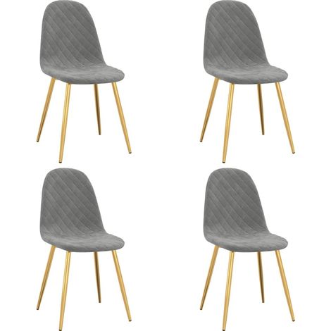 Chaise pieds métal doré et assise velours gris clair Skyla - Lot de 4 (1/5)