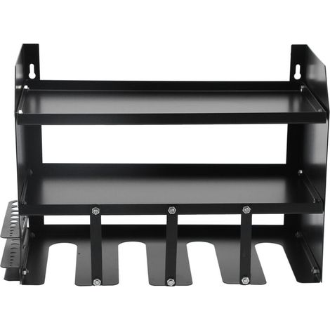 Estante de pared para herramientas eléctricas de 3 niveles, con capacidad para 4 herramientas eléctricas, para garaje y taller, 43 x 30 x 23 cm (negro) (1/4)