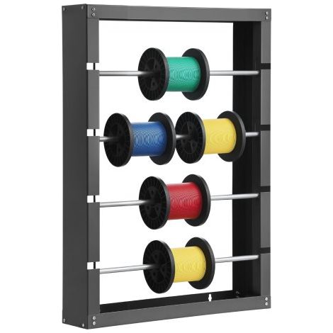 Portacarretes de Alambre, Soporte de Pared para Carretes de Alambre de Acero Laminado en Frío con 4 Varillas Ajustables Dispensador de Cables Carga de 68 kg para Uso Industrial, Eléctrico (1/5)