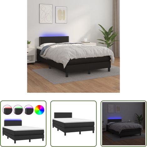 vidaXL LED-Bett - Boxspringbett mit Matratze & LED Schwarz 120x200 cm Kunstleder (1/5)
