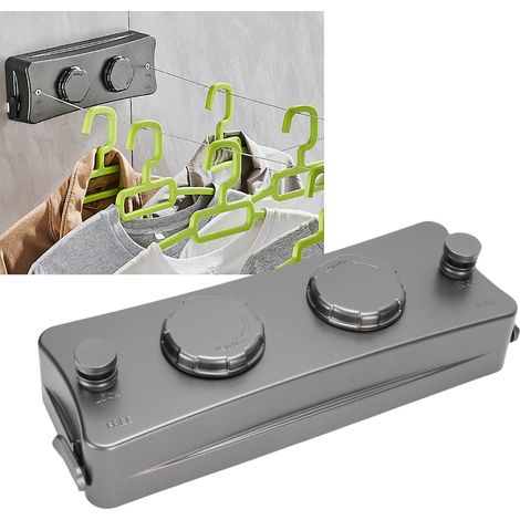 Sèche-Linge Retractable Doux 2-Cordes 304 Stainless Steel Inoxydable Fixation Murale sans Perçage pour Balcon Salle de Bain Gris (1/5)