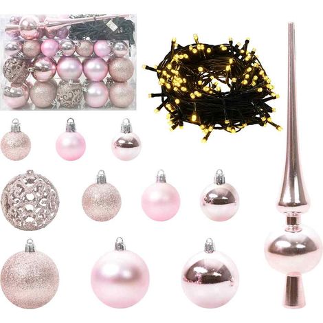 Ensemble de Boules de Noël avec 150 LED 61 pcs Rose Plastique CFW653931 (1/5)