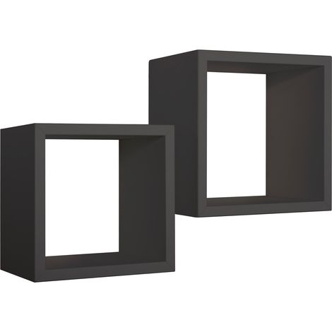 Set 2 Mensole Cubo da Parete Quadrato in Fibra di Legno Q-Bis Maxi Nero (1/5)