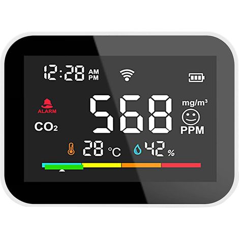 Tragbarer, intelligenter WLAN-CO2-Detektor, Luftqualitätsmonitor, CO2-Alarm, LCD-Display, Temperatur- und Feuchtigkeitsmessgerät