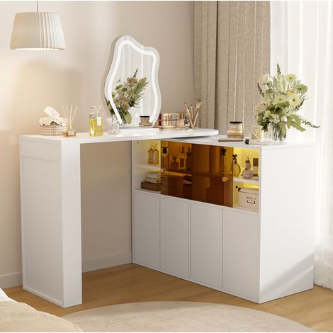 Tocatore girevole con specchio LED, bianco, 177 x 40 x 131,5 cm, OKWISH (1/5)