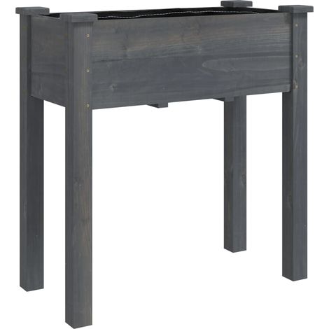 Jardinière bac lit surélevé plantes fleurs terrasse jardin avec doublure 71 x 37 x 76 cm bois massif de sapin gris