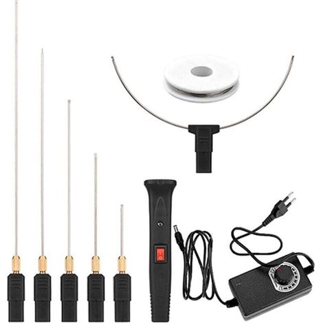 Kit de coupe-mousse électrique portable 24 W avec 5 pointes droites et 1 pointe en arc, stylo de découpe portable à température réglable, graveur d'outil en polystyrène à fil chaud (1/4)