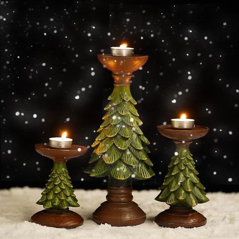3Pcs Resin Bougeoirs, Vintage Home Decor Pilier Bougies d’Arbre de Noël Stands pour Salon, Cuisine ou Centre de Table, décorations de Table de Noël (1/5)