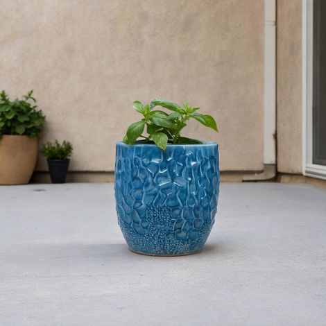 Pot de fleur en céramique bleu profond Ø18 cm 18 x 18 x 18 cm (1/5)