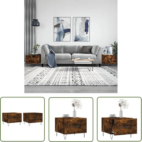 The Living Store Couchtische 2 Stk. Räuchereiche 50x50x40 cm Holzwerkstoff - Elegante Couchtische - Wohnzimmerstil - Holzwerkstoff Möbel - Couchtisch Set - Beistelltisch Mit Schublade (1/5)